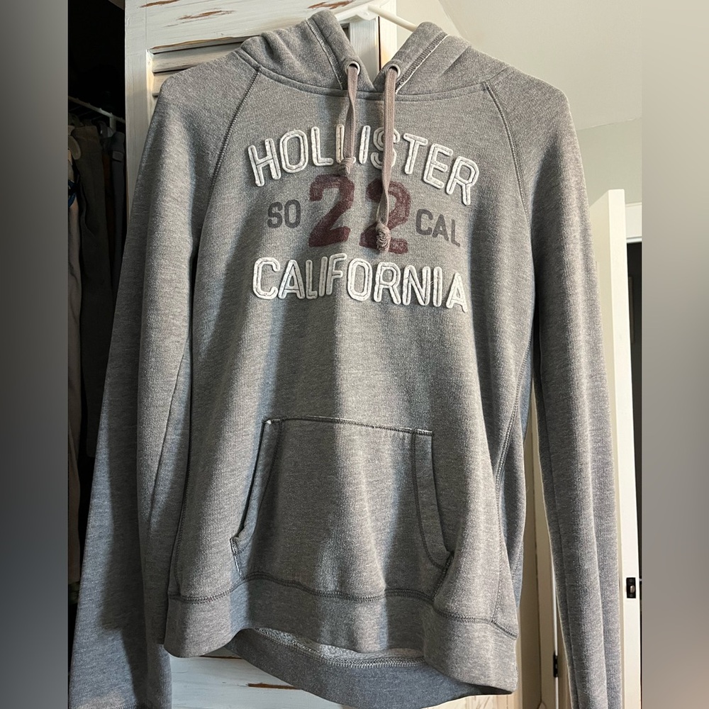 Hollister Heather Gray California Pullover Hoodie with Burgundy Number